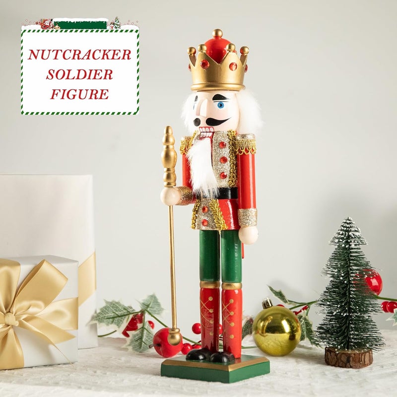Ovewios Nutcracker Christmas Decor, 15 Inch Wooden Soldier Figurines, Festive Christmas Nutcrackers Gifts Winter Indoor Table Desktop Fireplace Decorations - Image 4